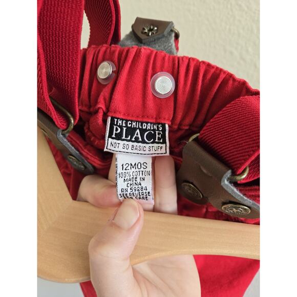12m Vintage Children's Place Red Pants With Removable Suspenders - Picture 6 of 7
